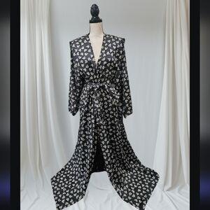Fantasies By Morgan Taylor Vintage Silky Satin Floral  Long Belted Robe